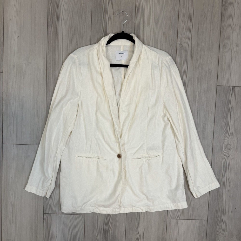 Old‎ Navy Womens Large Linen-Blend Long Blazer Sea Salt Ivory Unlined